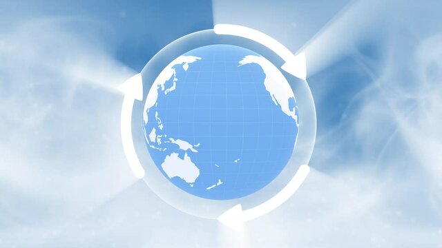 Seamless loop environment recycle arrows world planet rotation animation background.
