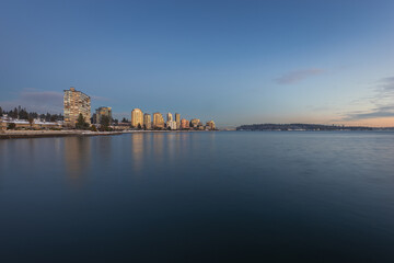 Dundarave, West Vancouver waterfront at sunset, twilight or dusk