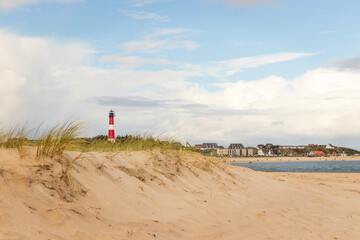 Dune, lighthouse and city of H&ouml;rnum at Sylt - Southern village at german north sea island
