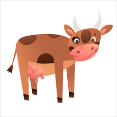 Cow cartoon illustration. Cute farm milk animal character funny mascot. Cow animal farm vector.
