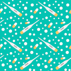 medicine. Thermometer and tablets or vitamins. Design element. background. pidemic, hospital