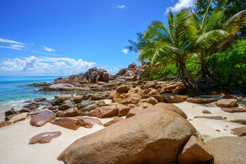 tropical beach anse badamier on curieuse island on the seychelles