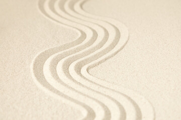 Fototapeta na wymiar Zen pattern sand. Zen garden background scene, meditation, harmony