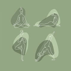 vector illustration. minimalistic illustrations. One line. Linear art. Women in yoga poses. Lifestyle. symbols. Icons. Simple composition.Hand-drawn graphics.Ink Paint.stains