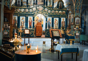 Fototapeta na wymiar Inside an Orthodox church. Faith in God.