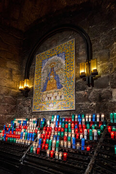 Church Candles In Catholic, Memorial Service For Dead People In Montserrat Sanctuary