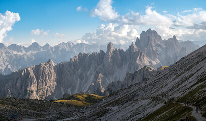 Panorama of mountains from Tre Cime in Dolomites, Italy - obrazy, fototapety, plakaty