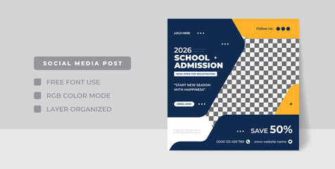 School admission marketing social media Instagram post template, web banner square flyer template
