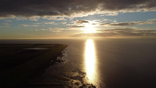 Amazing sunset over the Wadden Sea - aerial view - drone photography Germany from above