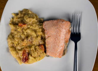 baked salmon wih lobster mac and cheese