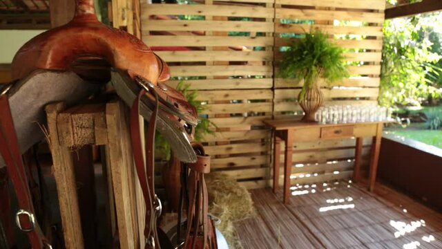 country farm decor with milk drums horse saddle hay palletes with space for text