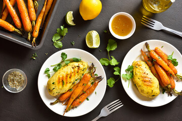 Roasted chicken breast with carrots