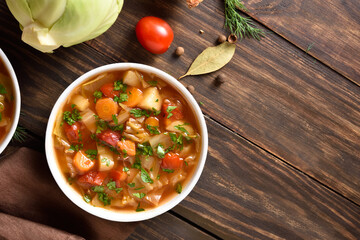Cabbage soup in bowl