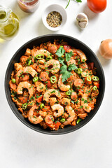 Creole jambalaya with chicken, smoked sausages and vegetables