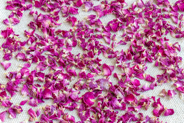 Background of dried rose petals. Tea made from dried rose petals, as well as an aromatic additive to tea