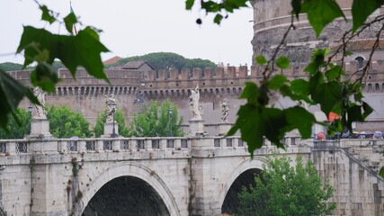 Saint Angel castle and bridge and Tiber river, Rome, Italy 