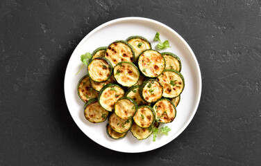 Fried zucchini on plate