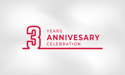 3 Year Anniversary Celebration Linked Logotype Outline Number Red Color for Celebration Event, Wedding, Greeting card, and Invitation Isolated on White Texture Background