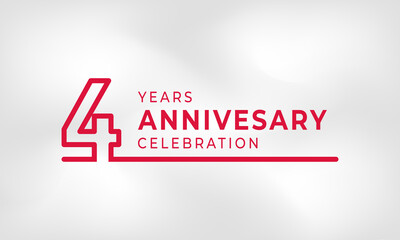 4 Year Anniversary Celebration Linked Logotype Outline Number Red Color for Celebration Event, Wedding, Greeting card, and Invitation Isolated on White Texture Background