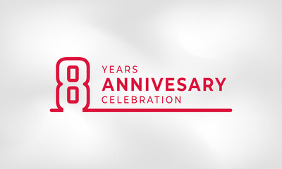 8 Year Anniversary Celebration Linked Logotype Outline Number Red Color for Celebration Event, Wedding, Greeting card, and Invitation Isolated on White Texture Background