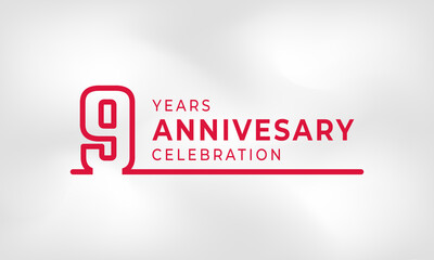 9 Year Anniversary Celebration Linked Logotype Outline Number Red Color for Celebration Event, Wedding, Greeting card, and Invitation Isolated on White Texture Background