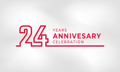 24 Year Anniversary Celebration Linked Logotype Outline Number Red Color for Celebration Event, Wedding, Greeting card, and Invitation Isolated on White Texture Background