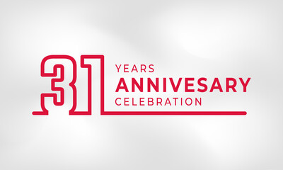 31 Year Anniversary Celebration Linked Logotype Outline Number Red Color for Celebration Event, Wedding, Greeting card, and Invitation Isolated on White Texture Background