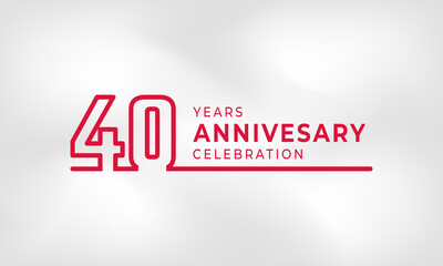 40 Year Anniversary Celebration Linked Logotype Outline Number Red Color for Celebration Event, Wedding, Greeting card, and Invitation Isolated on White Texture Background