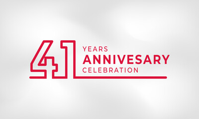41 Year Anniversary Celebration Linked Logotype Outline Number Red Color for Celebration Event, Wedding, Greeting card, and Invitation Isolated on White Texture Background