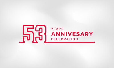 53 Year Anniversary Celebration Linked Logotype Outline Number Red Color for Celebration Event, Wedding, Greeting card, and Invitation Isolated on White Texture Background