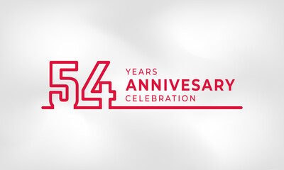 54 Year Anniversary Celebration Linked Logotype Outline Number Red Color for Celebration Event, Wedding, Greeting card, and Invitation Isolated on White Texture Background