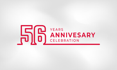 56 Year Anniversary Celebration Linked Logotype Outline Number Red Color for Celebration Event, Wedding, Greeting card, and Invitation Isolated on White Texture Background