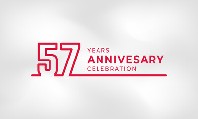 57 Year Anniversary Celebration Linked Logotype Outline Number Red Color for Celebration Event, Wedding, Greeting card, and Invitation Isolated on White Texture Background