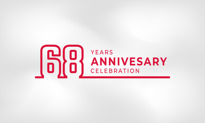 68 Year Anniversary Celebration Linked Logotype Outline Number Red Color for Celebration Event, Wedding, Greeting card, and Invitation Isolated on White Texture Background