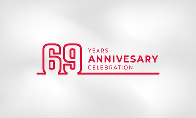 69 Year Anniversary Celebration Linked Logotype Outline Number Red Color for Celebration Event, Wedding, Greeting card, and Invitation Isolated on White Texture Background