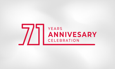 71 Year Anniversary Celebration Linked Logotype Outline Number Red Color for Celebration Event, Wedding, Greeting card, and Invitation Isolated on White Texture Background