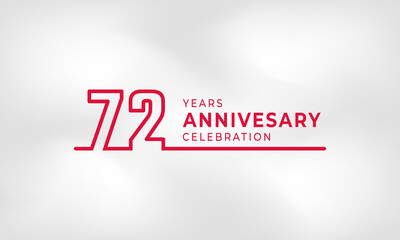 72 Year Anniversary Celebration Linked Logotype Outline Number Red Color for Celebration Event, Wedding, Greeting card, and Invitation Isolated on White Texture Background