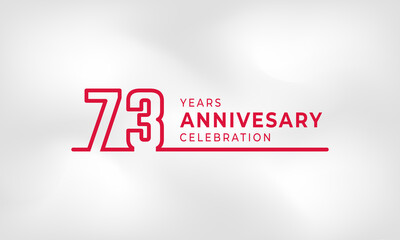 73 Year Anniversary Celebration Linked Logotype Outline Number Red Color for Celebration Event, Wedding, Greeting card, and Invitation Isolated on White Texture Background