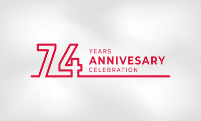 74 Year Anniversary Celebration Linked Logotype Outline Number Red Color for Celebration Event, Wedding, Greeting card, and Invitation Isolated on White Texture Background