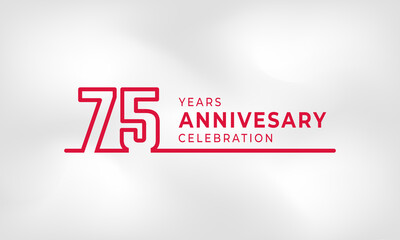 75 Year Anniversary Celebration Linked Logotype Outline Number Red Color for Celebration Event, Wedding, Greeting card, and Invitation Isolated on White Texture Background