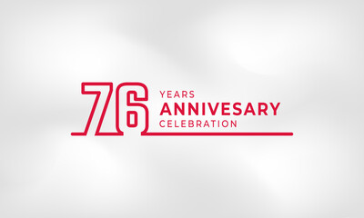 76 Year Anniversary Celebration Linked Logotype Outline Number Red Color for Celebration Event, Wedding, Greeting card, and Invitation Isolated on White Texture Background