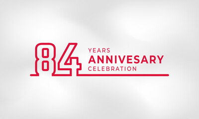 84 Year Anniversary Celebration Linked Logotype Outline Number Red Color for Celebration Event, Wedding, Greeting card, and Invitation Isolated on White Texture Background