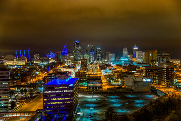 Downtown Kansas City Skyline Night - obrazy, fototapety, plakaty