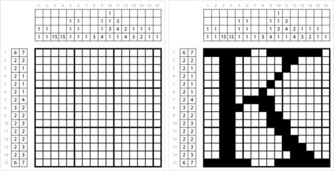 Alphabet K Nonogram Pixel Art M_2201001