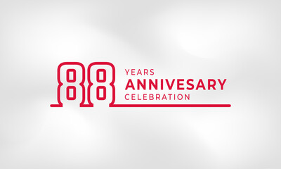 88 Year Anniversary Celebration Linked Logotype Outline Number Red Color for Celebration Event, Wedding, Greeting card, and Invitation Isolated on White Texture Background