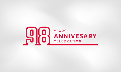 98 Year Anniversary Celebration Linked Logotype Outline Number Red Color for Celebration Event, Wedding, Greeting card, and Invitation Isolated on White Texture Background