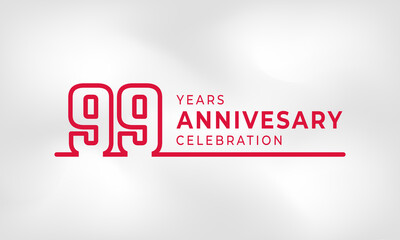 99 Year Anniversary Celebration Linked Logotype Outline Number Red Color for Celebration Event, Wedding, Greeting card, and Invitation Isolated on White Texture Background