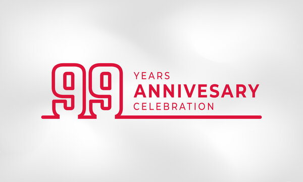 99 Year Anniversary Celebration Linked Logotype Outline Number Red Color for Celebration Event, Wedding, Greeting card, and Invitation Isolated on White Texture Background