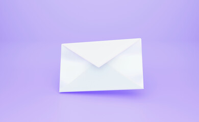 White mail envelope falling on the ground on a lilac background. Email notification. 3D render illustration