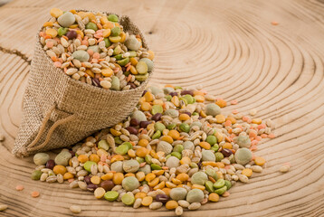 Multicolored pulses, soup mix of  dried white bean ,green and yellow split pea,